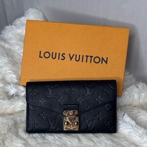 Louis Vuitton Black Monogram Empreinte Envelope Wallet with Gold Hardware